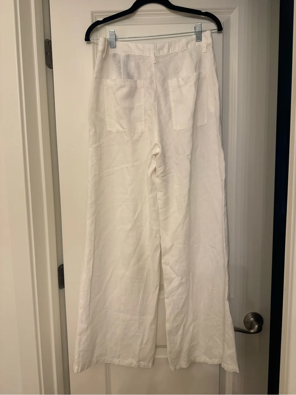 Zara White Wide-Leg Linen-Blend Pants
